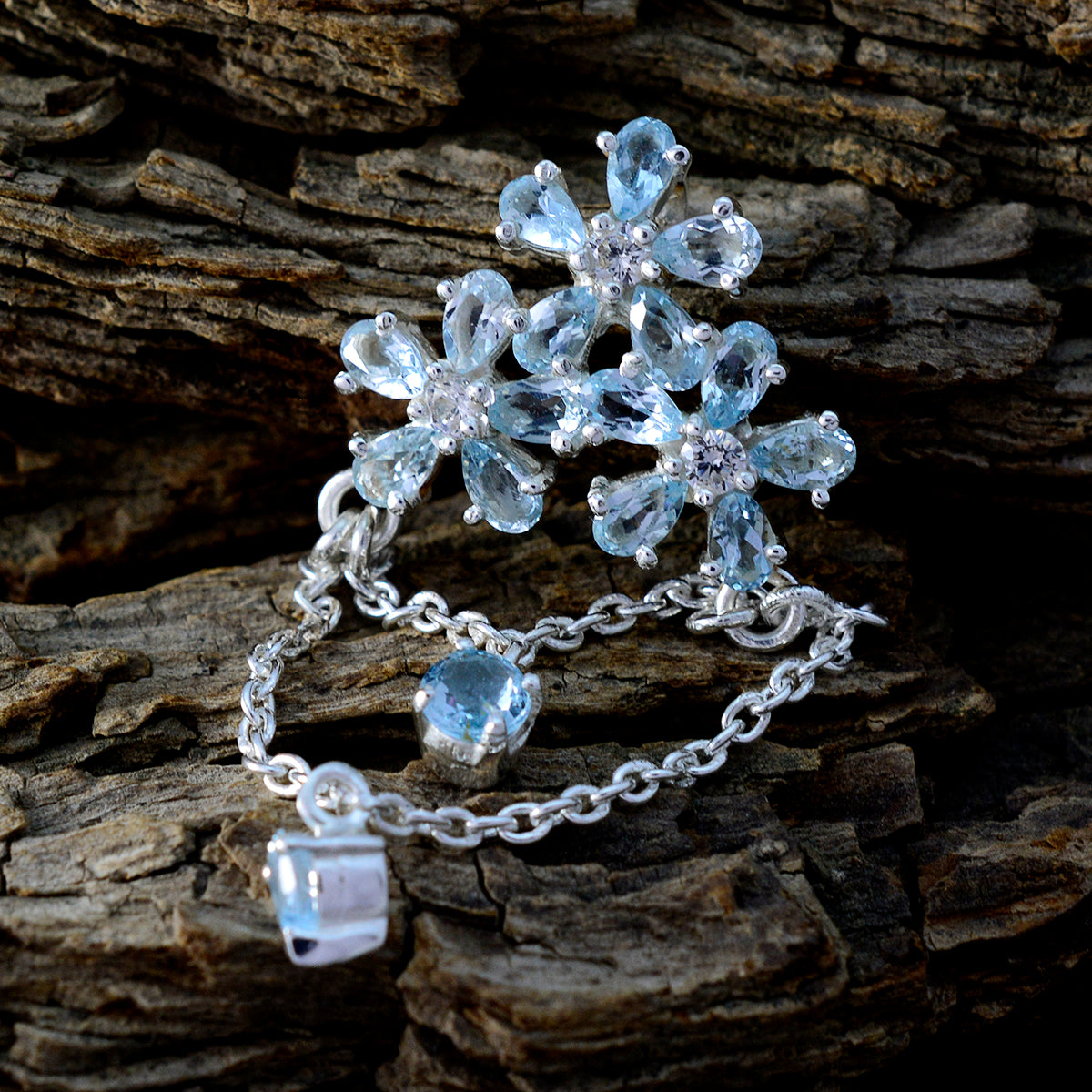 Riyo Good Gemstones Multi Shape Faceted Blue Blue Topaz Solid Silver Pendant gift for college
