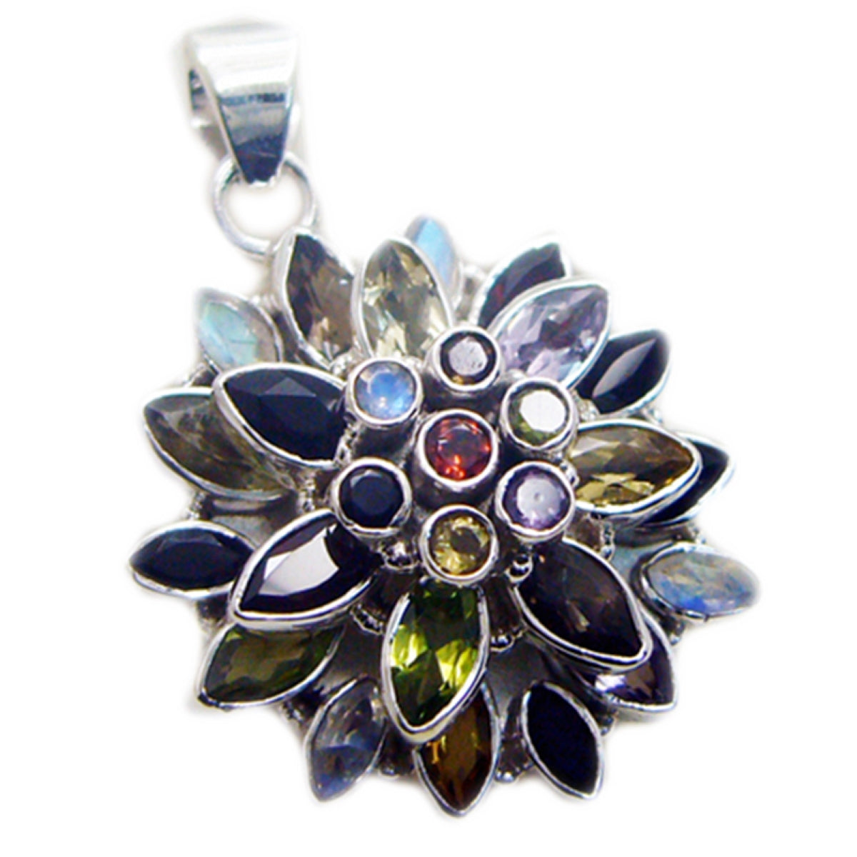 Riyo Good Gemstones Multi Shape Faceted Multi Color Multi Stone 925 Silver Pendants gift for graduation