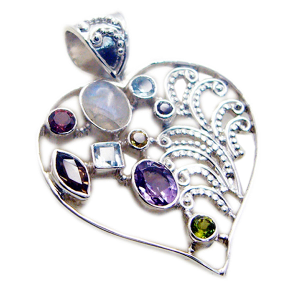 Riyo Good Gemstones Multi Shape Faceted Multi Color Multi Stone 925 Sterling Silver Pendant gift fordaughter day