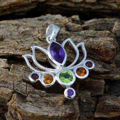 Riyo Good Gemstones Multi Shape Faceted Multi Color Multi Stone Solid Silver Pendants gift for christmas day