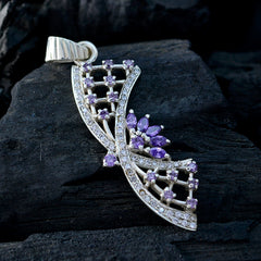 Riyo Good Gemstones Multi Shape Faceted Purple Amethyst Solid Silver Pendant gift for teacher's day