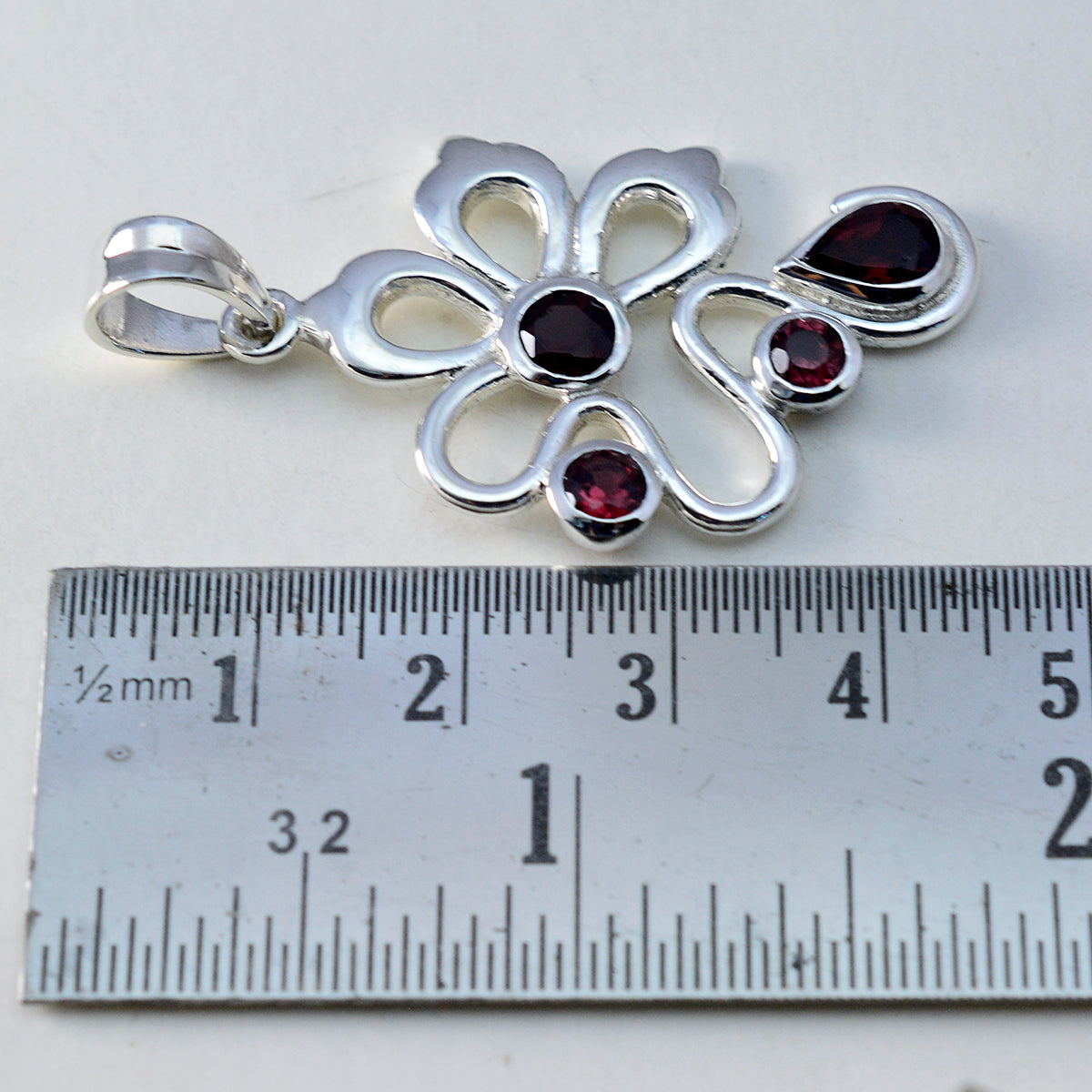 Riyo Good Gemstones Multi Shape Faceted Red Garnet 925 Sterling Silver Pendant gift for friends
