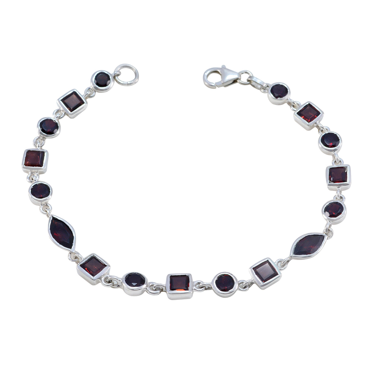 Riyo Good Gemstones Multi Shape Faceted Red Garnet Silver Bracelet gift