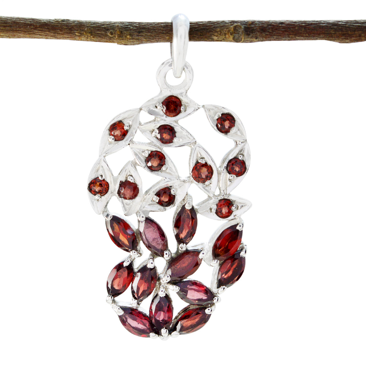 Riyo Good Gemstones Multi Shape Faceted Red Garnet Solid Silver Pendants gift for handmade