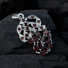 Riyo Good Gemstones Multi Shape Faceted Red Garnet Solid Silver Pendants gift for handmade