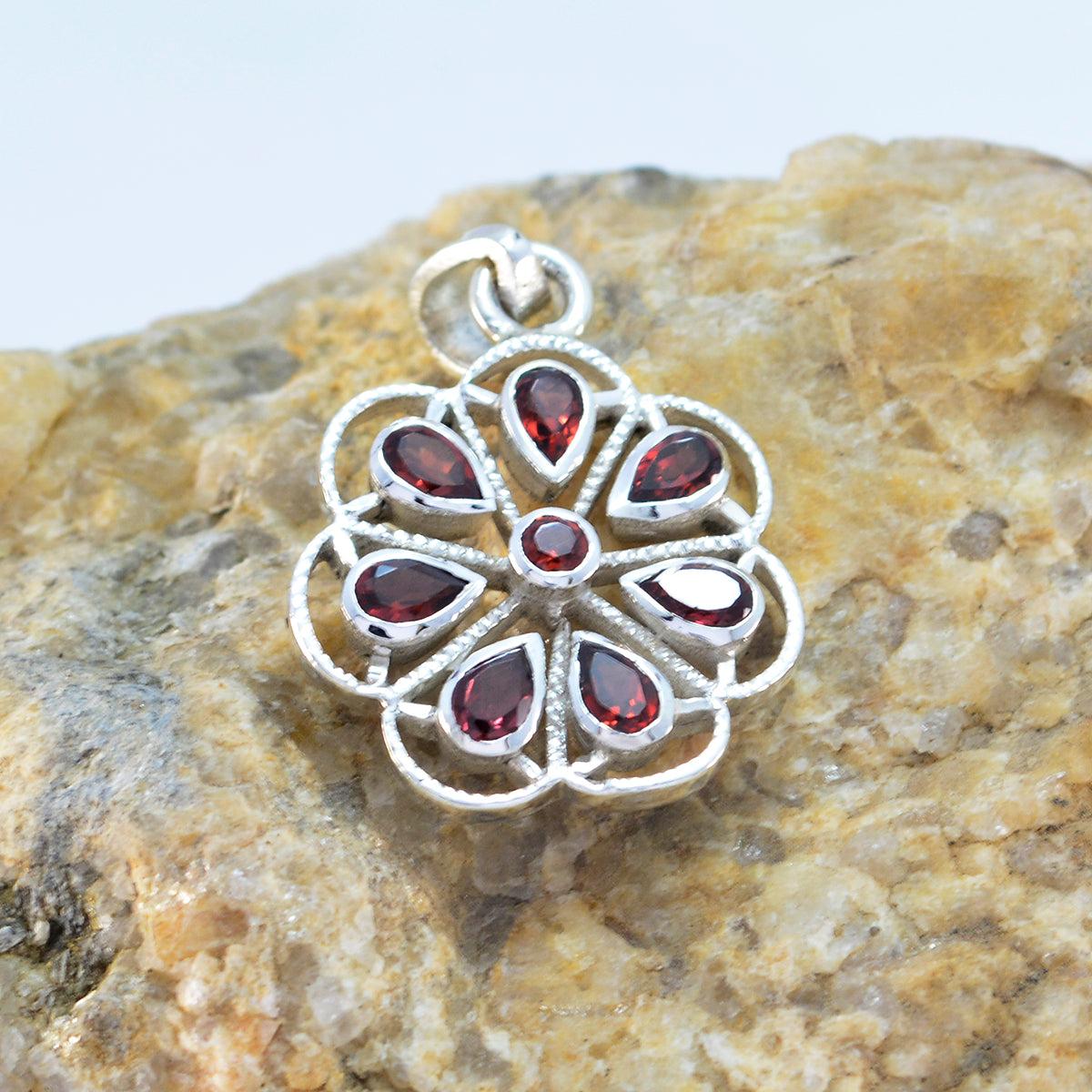 Riyo Good Gemstones Multi Shape Faceted Red Garnet Sterling Silver Pendant gift for good Friday