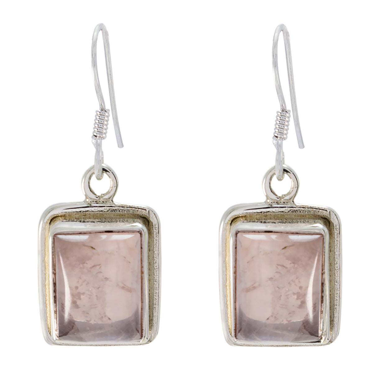 Riyo Good Gemstones Octogon Cabochon Pink Rose Quartz Silver Earrings b' day gift