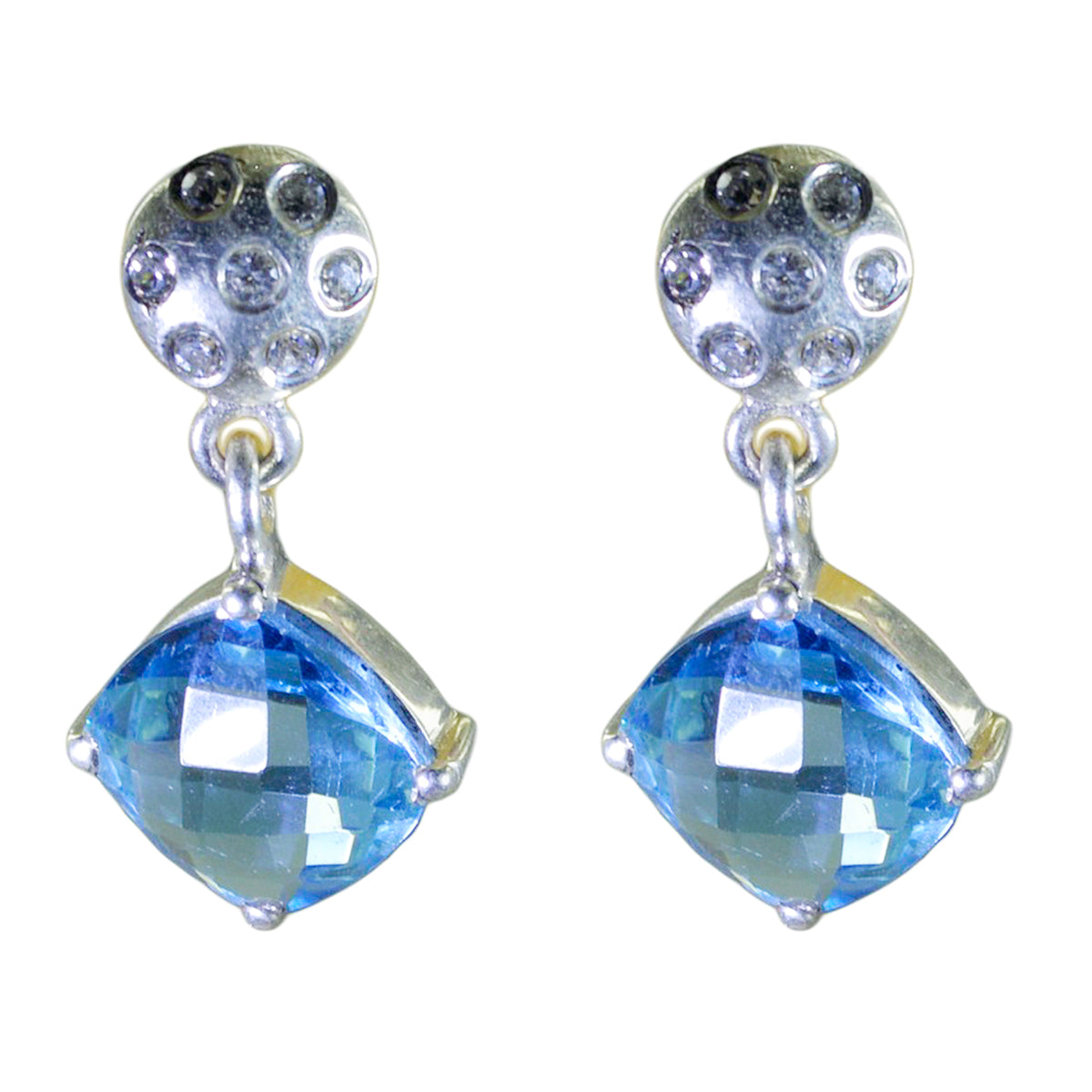 Riyo Good Gemstones Octogon Checker Blue Topaz Silver Earring gift for anniversary