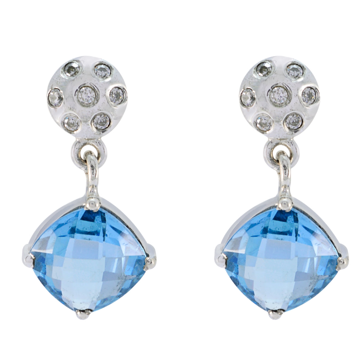 Riyo Good Gemstones Octogon Checker Blue Topaz Silver Earring gift for anniversary