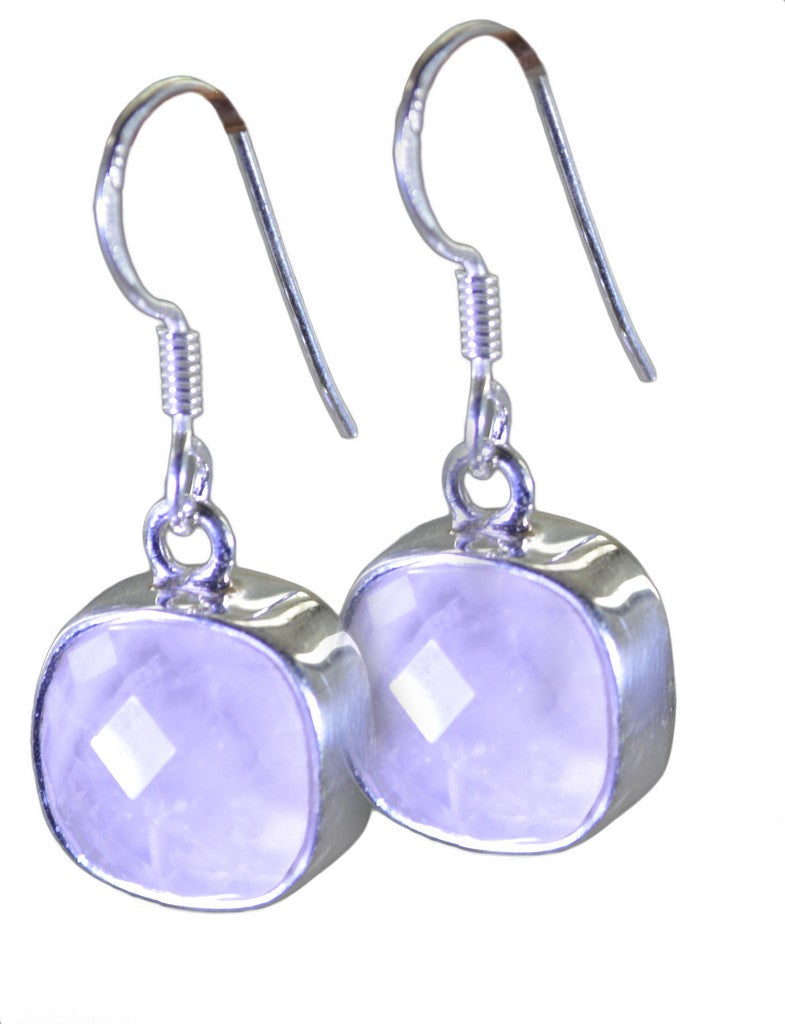 Riyo Good Gemstones Octogon Checker Pink Rose Quartz Silver Earrings gift for friend