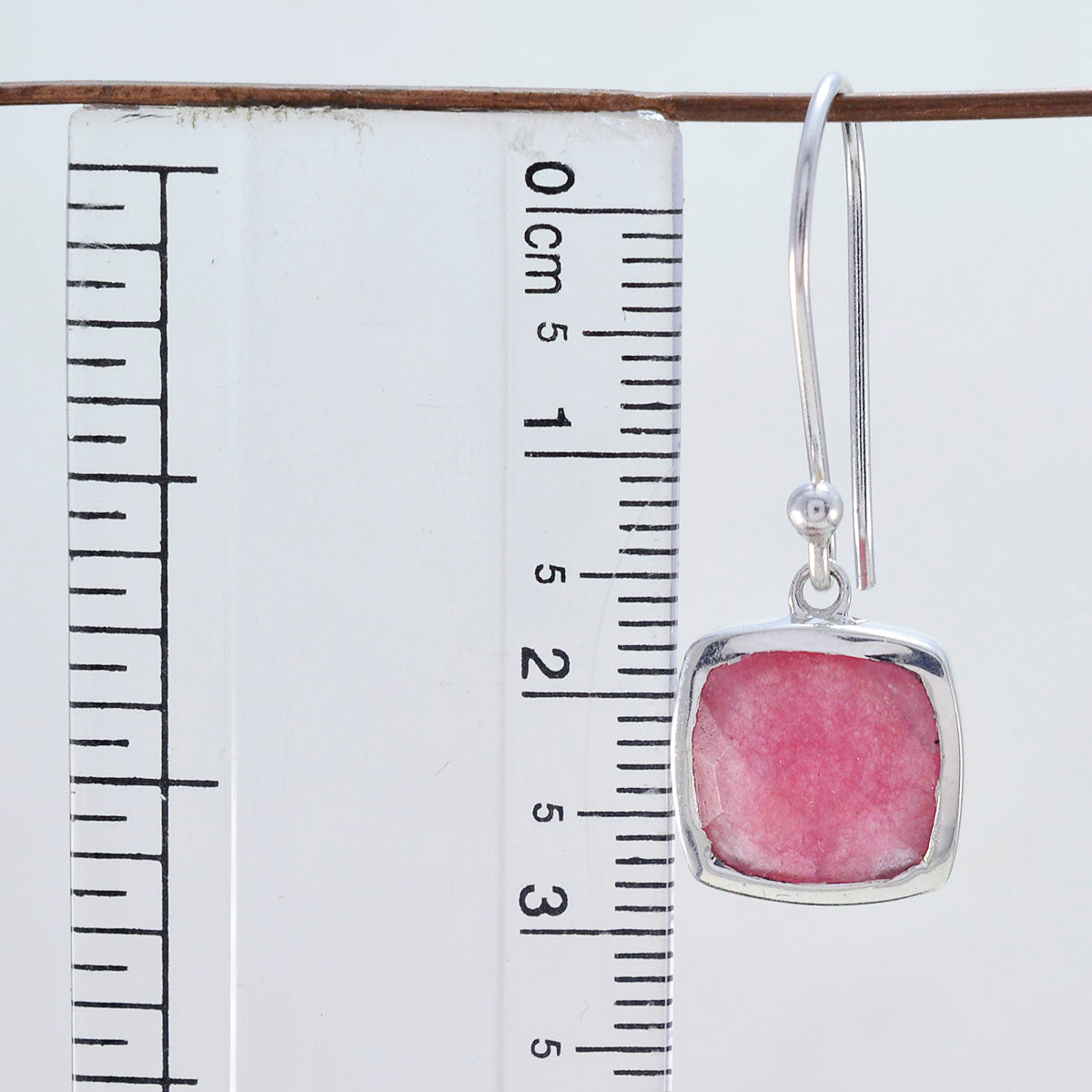 Riyo Good Gemstones Octogon Checker Red Indian Ruby Silver Earring children day gift