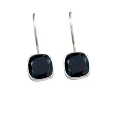 Riyo Good Gemstones Octogon Faceted Black Onyx Silver Earring good Friday gift