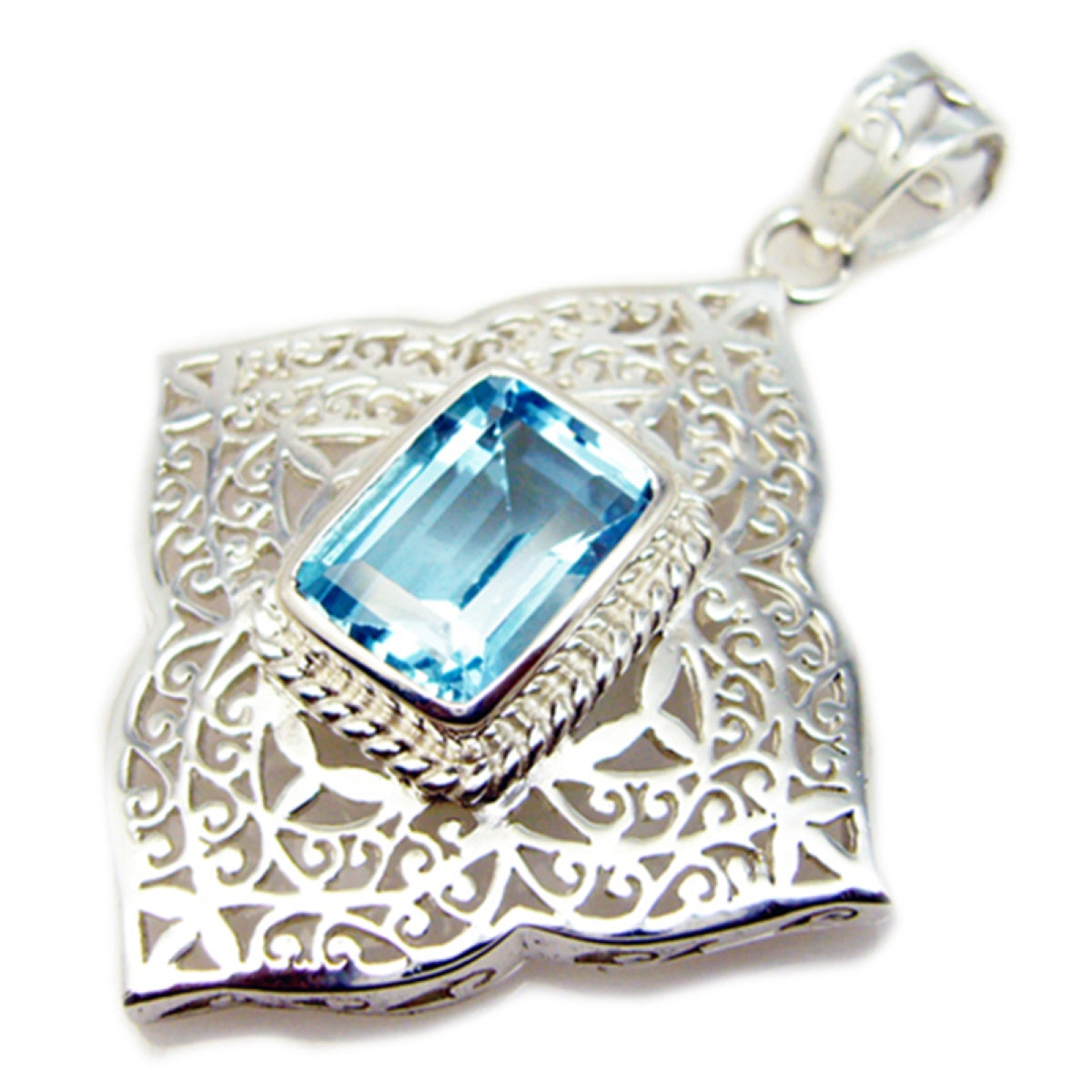 Riyo Good Gemstones Octogon Faceted Blue Blue Topaz 925 Silver Pendant gift for anniversary day