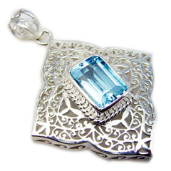 Riyo Good Gemstones Octogon Faceted Blue Blue Topaz 925 Silver Pendant gift for anniversary day