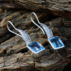 Riyo Good Gemstones Octogon Faceted Blue Topaz Silver Earrings college graduation