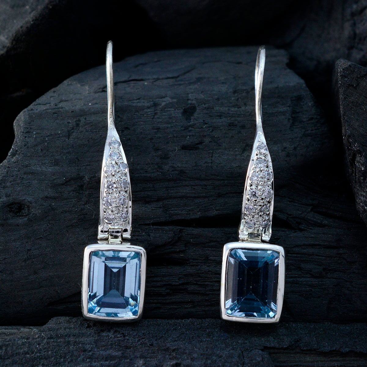 Riyo Good Gemstones Octogon Faceted Blue Topaz Silver Earrings college graduation