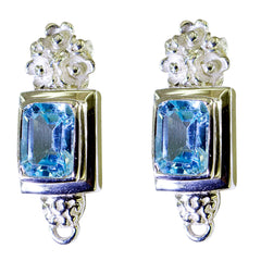 Riyo Good Gemstones Octogon Faceted Blue Topaz Silver Earrings gift for christmas