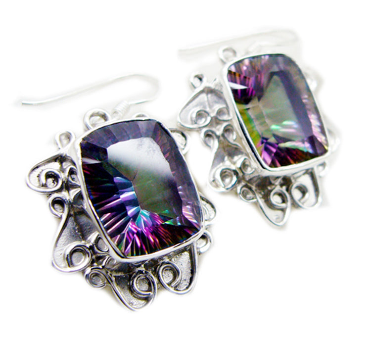 Riyo Good Gemstones Octogon Faceted Multi Mystic Quartz Silver Earring gift for anniversary