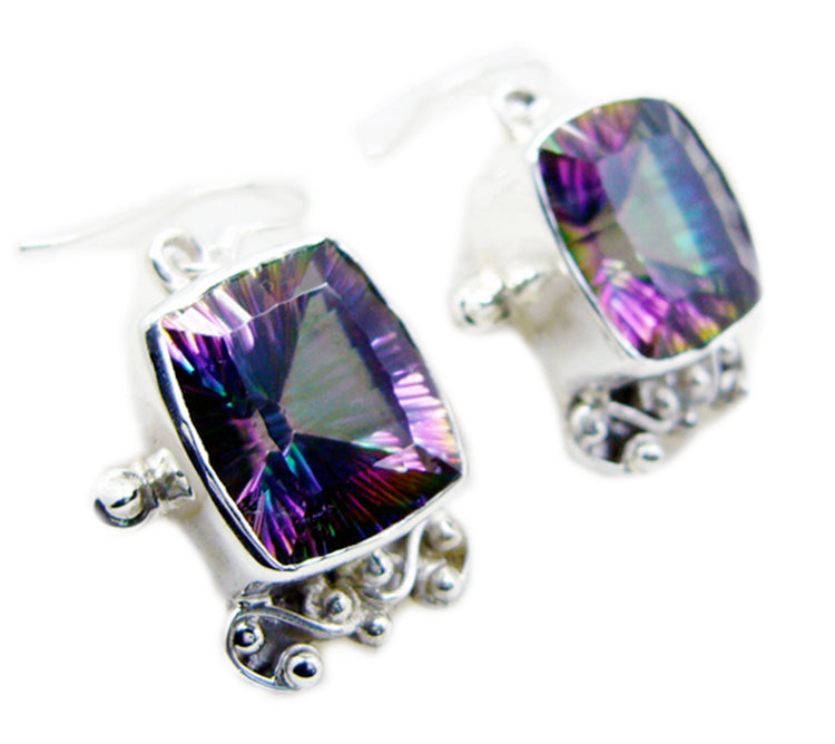 Riyo Good Gemstones Octogon Faceted Multi Mystic Quartz Silver Earrings gift for brithday