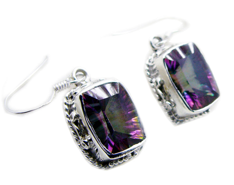 Riyo Good Gemstones Octogon Faceted Multi Mystic Quartz Silver Earrings teacher's day gift