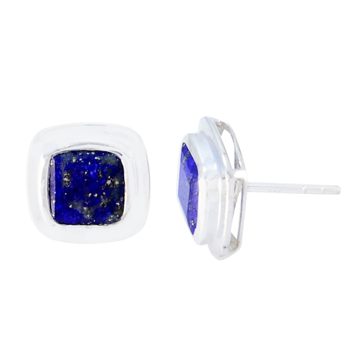 Riyo Good Gemstones Octogon Faceted Nevy Blue Lapis Lazuli Silver Earring graduation gift