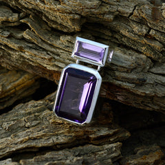Riyo Good Gemstones Octogon Faceted Purple Amethyst 925 Silver Pendant gift for labour day
