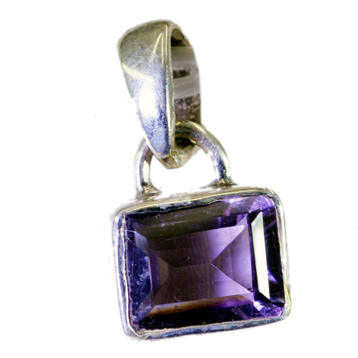 Riyo Good Gemstones Octogon Faceted Purple Amethyst 925 Silver Pendants gift for christmas