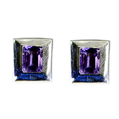 Riyo Good Gemstones Octogon Faceted Purple Amethyst Silver Earring halloween gift