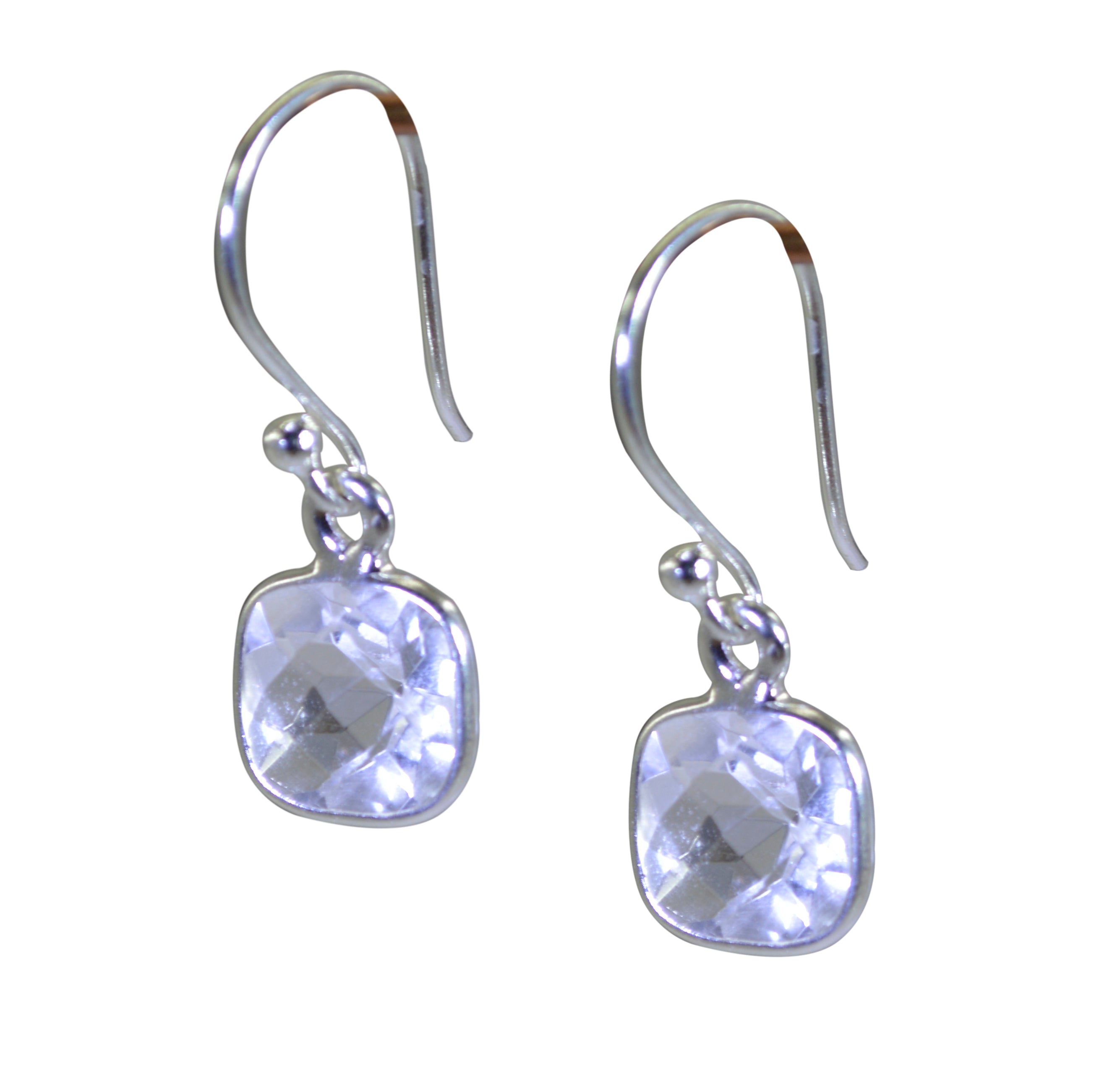 Riyo Good Gemstones Octogon Faceted White Crystal Quartz Silver Earrings st. patricks day gift