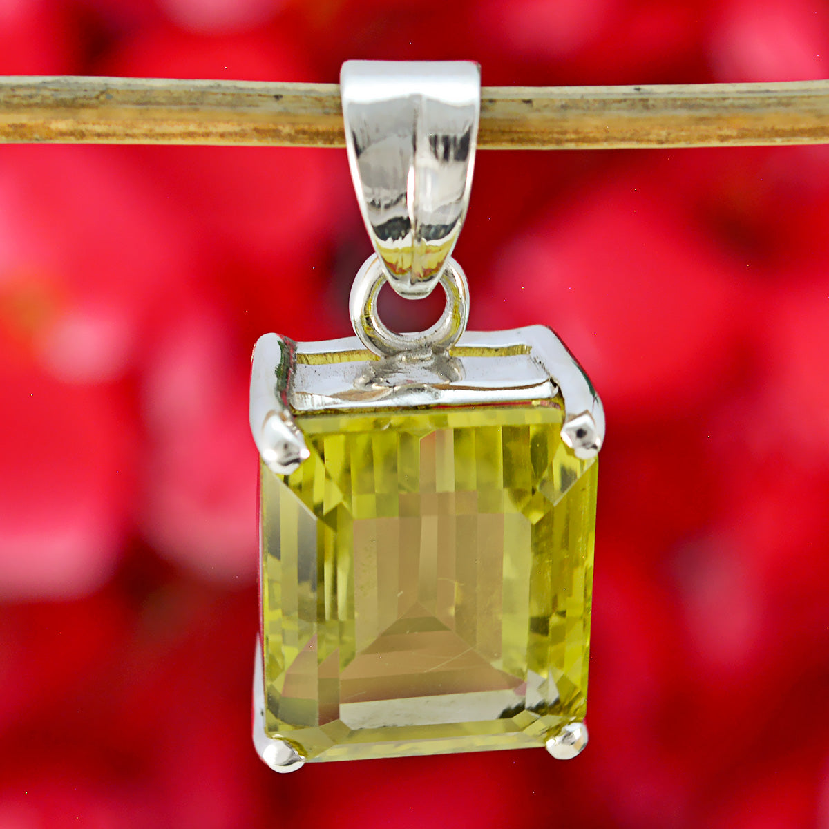 Riyo Good Gemstones Octogon Faceted Yellow Lemon Quartz 925 Sterling Silver Pendant gift for wife