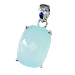 Riyo Good Gemstones Octogon checker Blue Chalcedony Solid Silver Pendants gift for mother