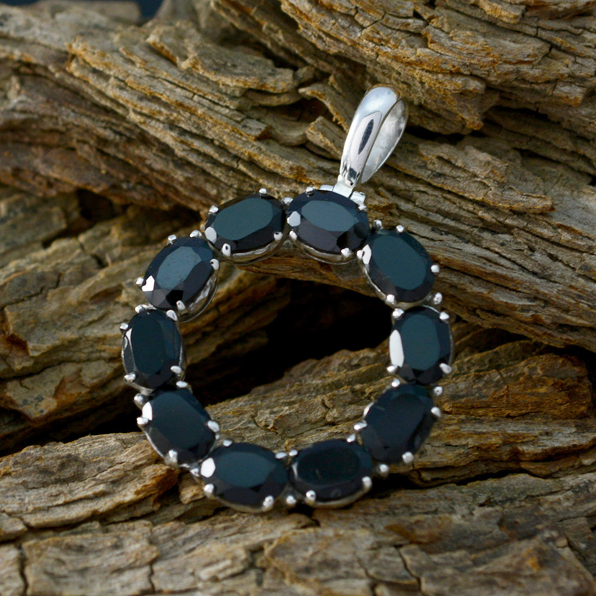 Riyo Good Gemstones Oval Faceted Black Black Onyx 925 Sterling Silver Pendant gift
