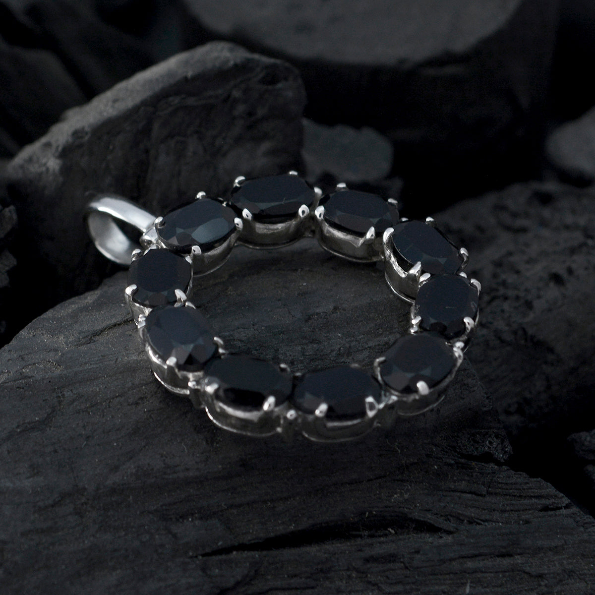 Riyo Good Gemstones Oval Faceted Black Black Onyx 925 Sterling Silver Pendant gift