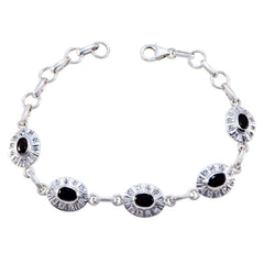 Riyo Good Gemstones Oval Faceted Black Black Onyx Silver Bracelet labour day gift