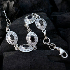 Riyo Good Gemstones Oval Faceted Black Black Onyx Silver Bracelet labour day gift