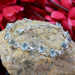 Riyo Good Gemstones Oval Faceted Blue Blue Topaz Silver Bracelet gift for labour day