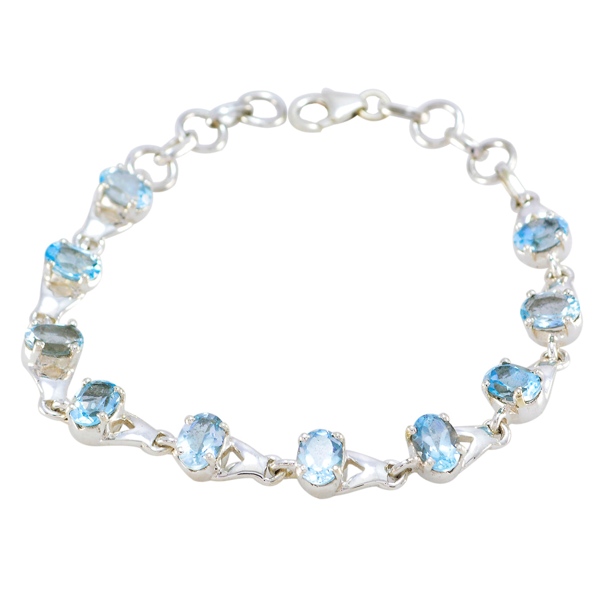 Riyo Good Gemstones Oval Faceted Blue Blue Topaz Silver Bracelet gift for labour day