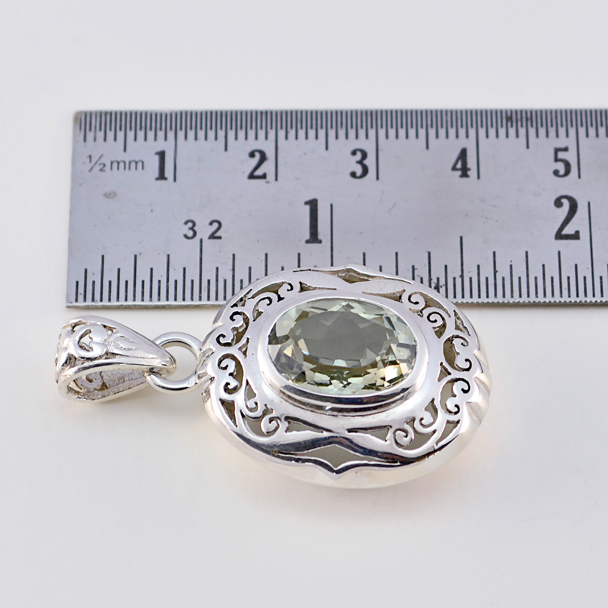 Riyo Good Gemstones Oval Faceted Green Green Amethyst 925 Silver Pendant christmas gifts