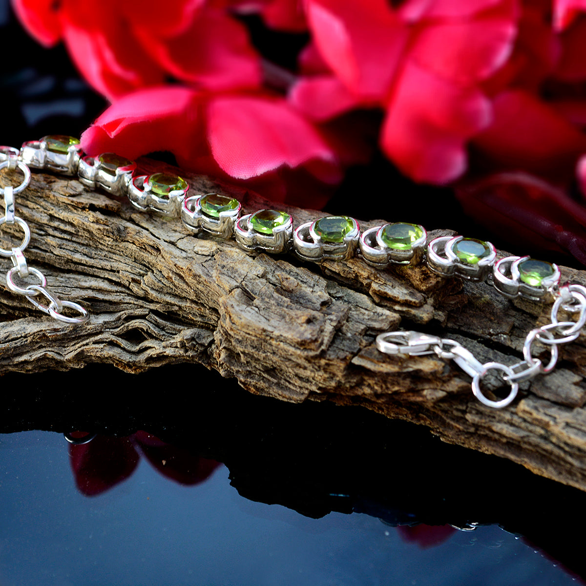 Riyo Good Gemstones Oval Faceted Green Peridot Silver Bracelets gift for christmas