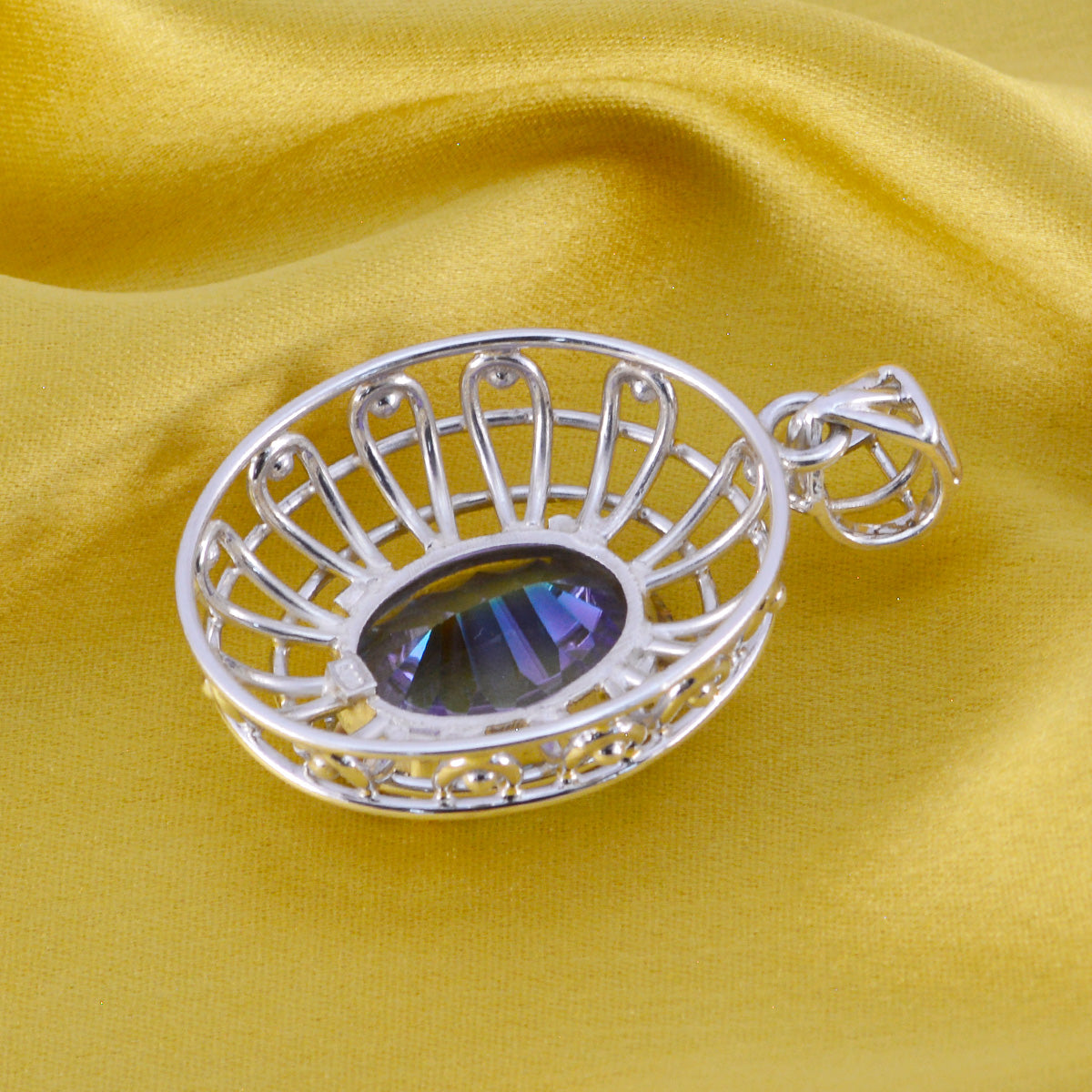 Riyo Good Gemstones Oval Faceted Multi Color Mystic Quartz Solid Silver Pendant gift for mom birthday