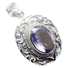 Riyo Good Gemstones Oval Faceted Purple Amethyst 925 Sterling Silver Pendants gift for women