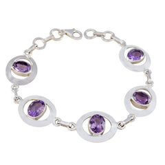 Riyo Good Gemstones Oval Faceted Purple Amethyst Silver Bracelets gift for girlfriend