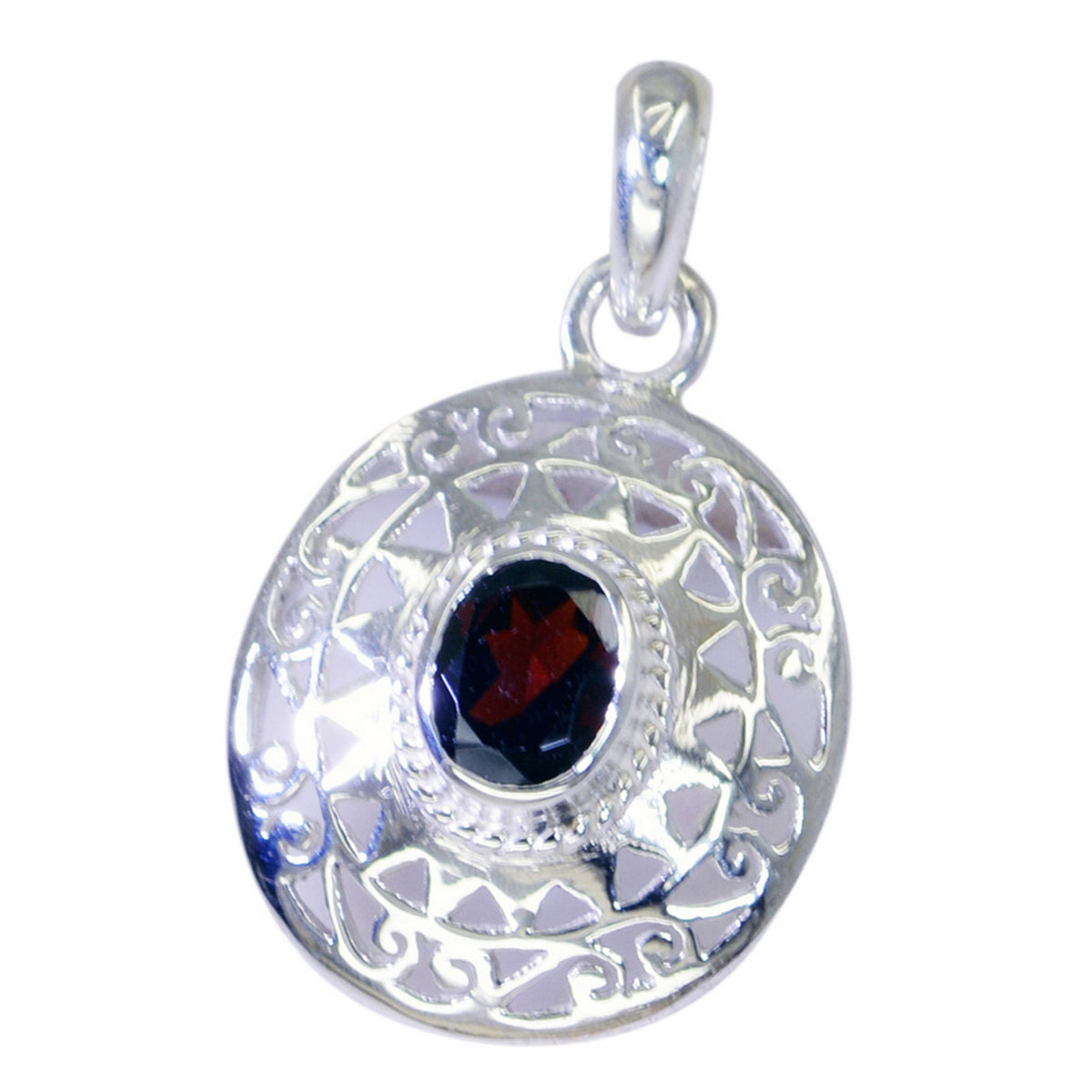 Riyo Good Gemstones Oval Faceted Red Garnet Sterling Silver Pendant gift for friend