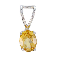 Riyo Good Gemstones Oval Faceted Yellow Citrine 925 Sterling Silver Pendant gift for st. patricks day