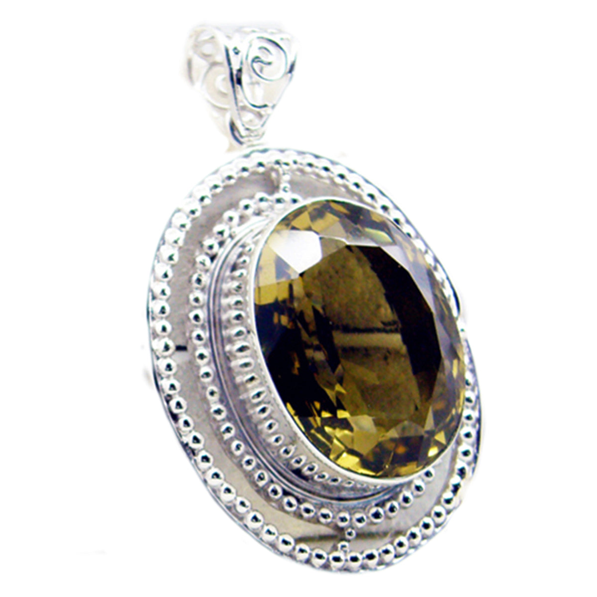 Riyo Good Gemstones Oval Faceted Yellow Lemon Quartz 925 Silver Pendant grandmom gift