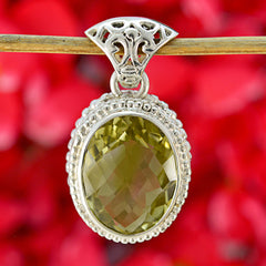 Riyo Good Gemstones Oval Faceted Yellow Lemon Quartz Sterling Silver Pendant christmas day gift