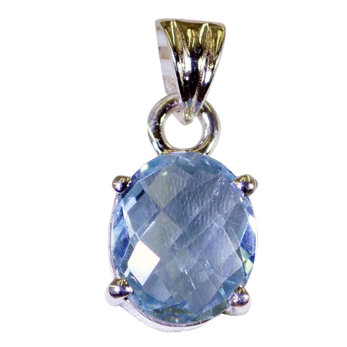 Riyo Good Gemstones Oval checker Blue Blue Topaz Sterling Silver Pendant labour day gift