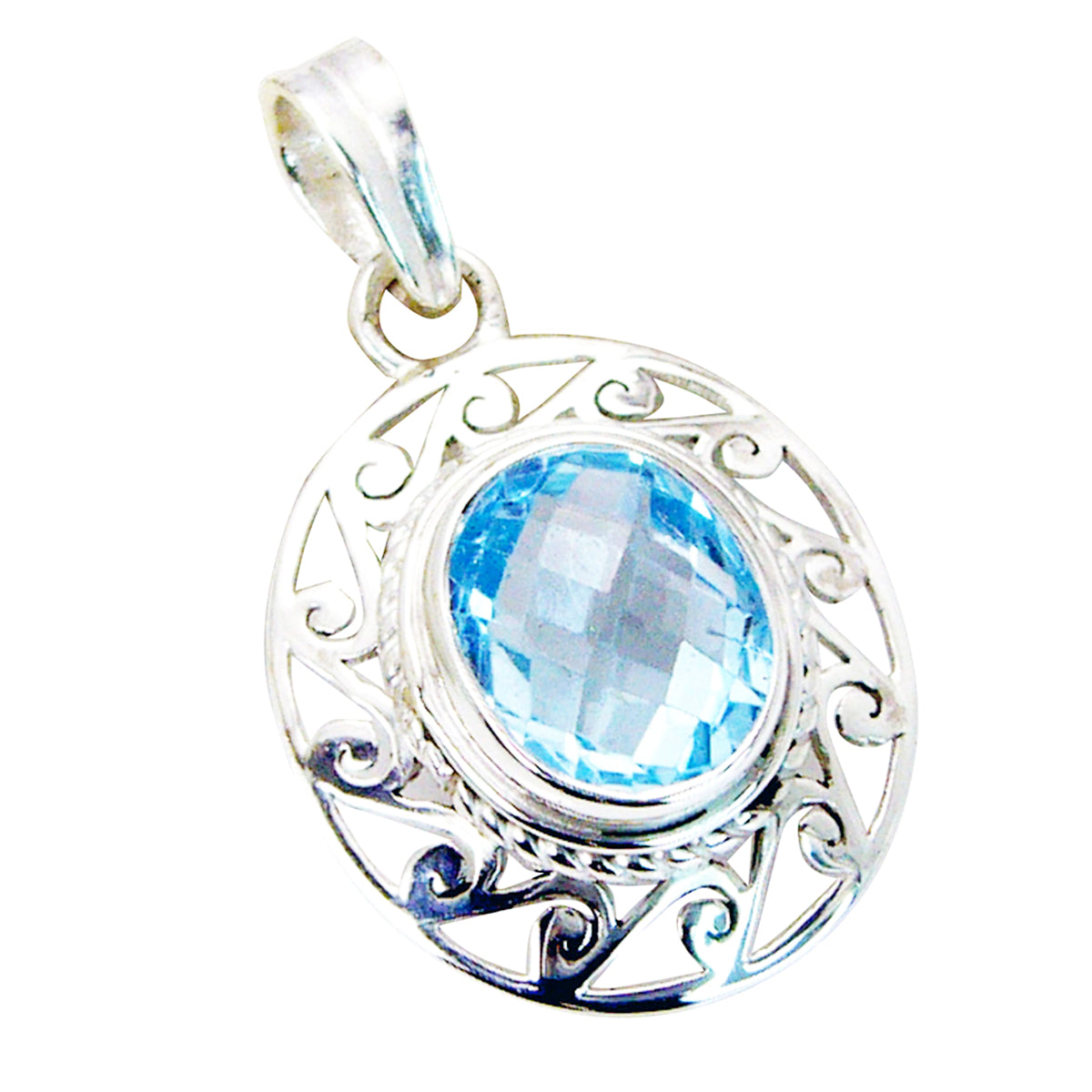 Riyo Good Gemstones Oval checker Blue Blue Topaz Sterling Silver Pendants gift for children day