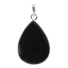 Riyo Good Gemstones Pear Cabochon Black Black Onyx 925 Silver Pendants grandmother gift