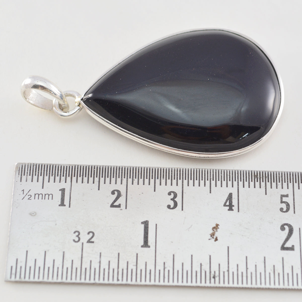 Riyo Good Gemstones Pear Cabochon Black Black Onyx 925 Silver Pendants grandmother gift